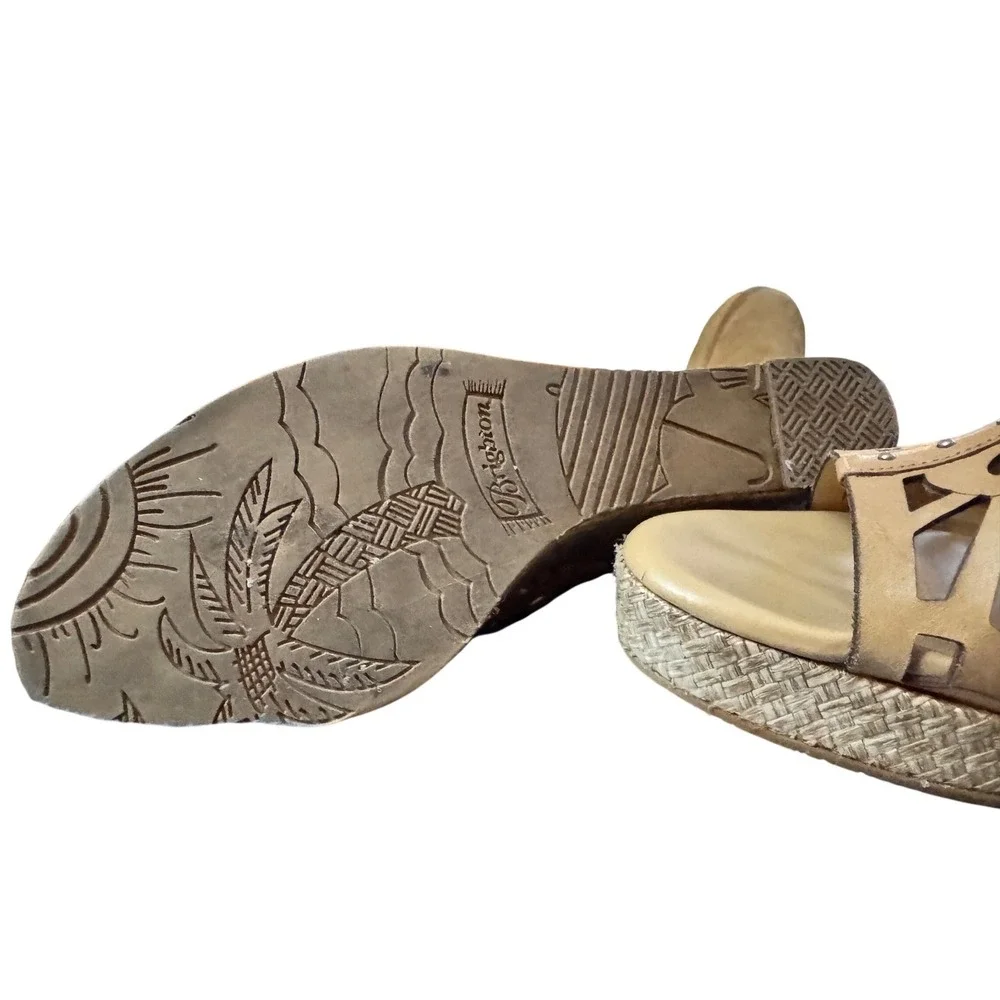 Brighton Daria Wedge Sandals Tan Leather Cutout Espadrille Style Size 9.5 M‎